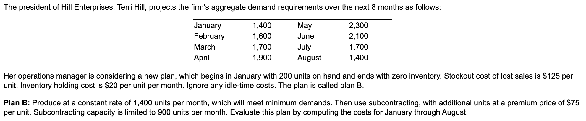  Her operations manager is considering a new plan, which begins in
