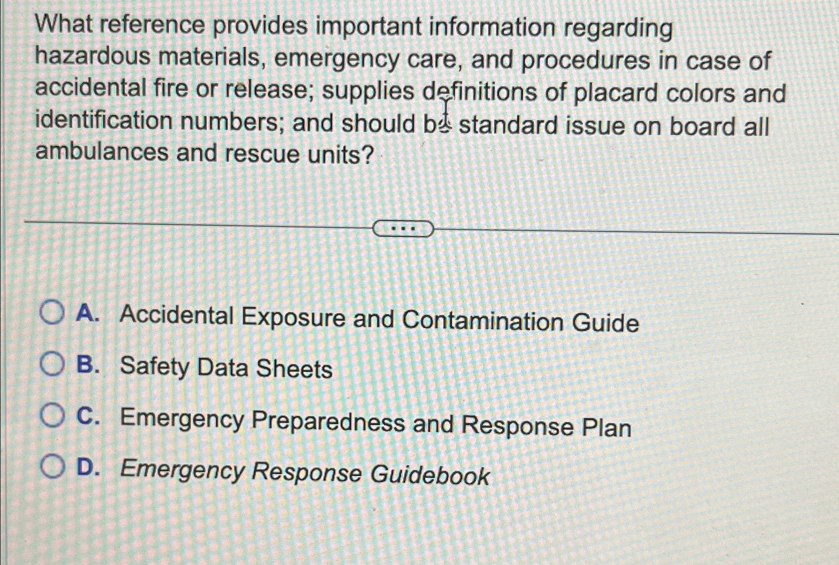  What reference provides important information regarding hazardous materials, emergency care, and