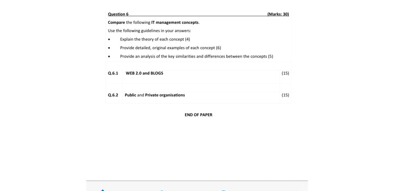  Question 6 (Marks: 30) Compare the following IT management concepts. Use