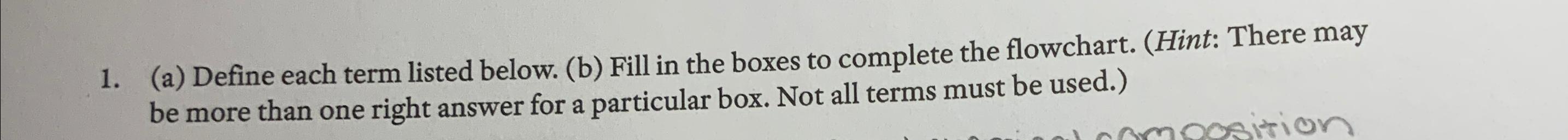  (a) Define each term listed below. (b) Fill in the boxes