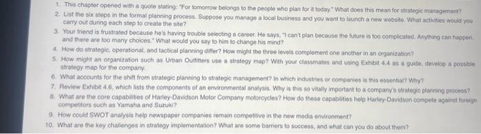  1. This chapter opened with a quote stating: "For formorrow belongs