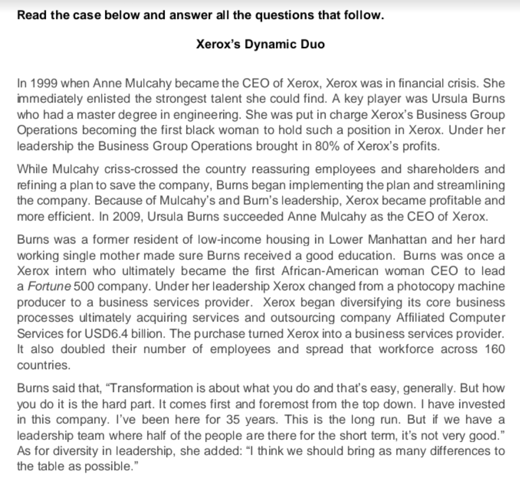 Read the case below and answer all the questions that follow.