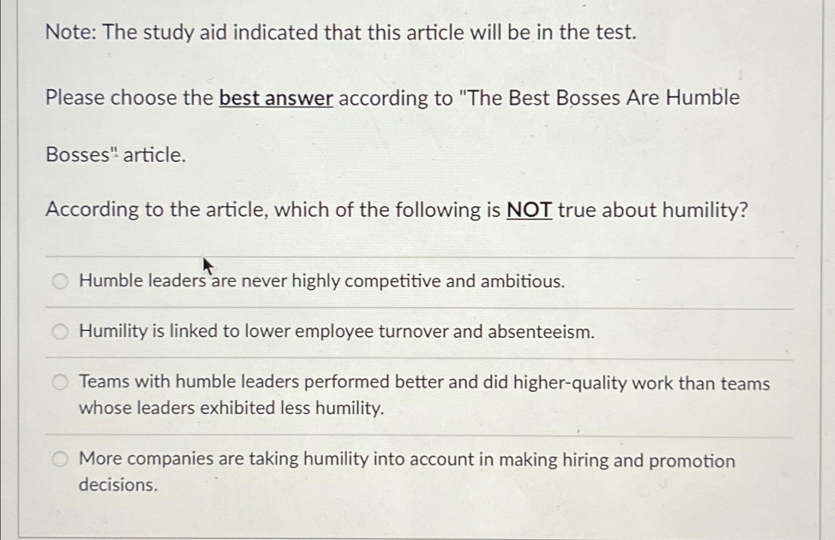  Note: The study aid indicated that this article will be in