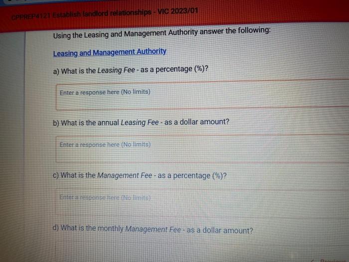  Using the Leasing and Management Authority answer the following: Leasing and