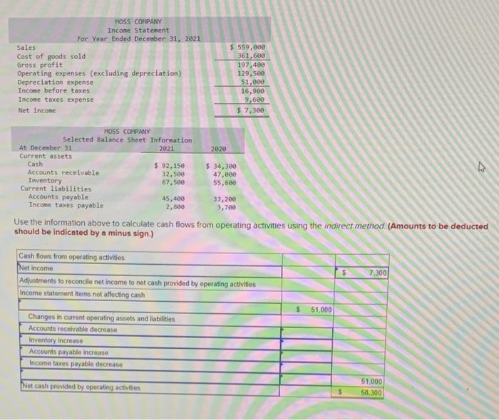 need help with this one please Use the information above to calculate