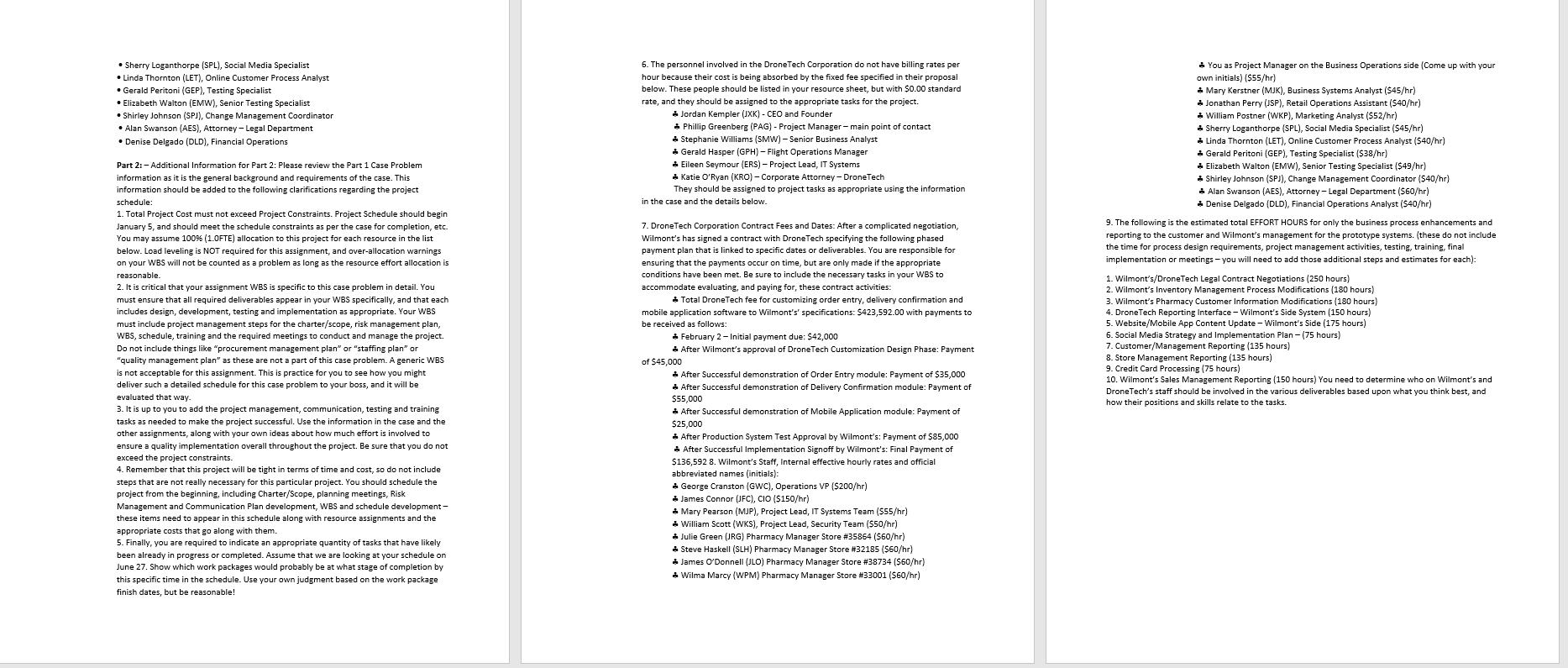 schedule (PERT and GANT charts