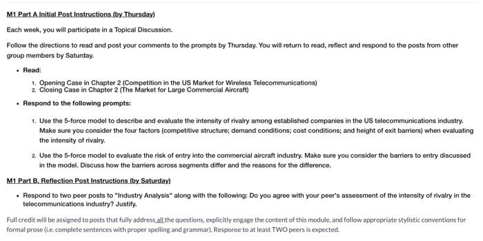  M1 Part A Initial Post Instructions (by Thursday) Each week, you