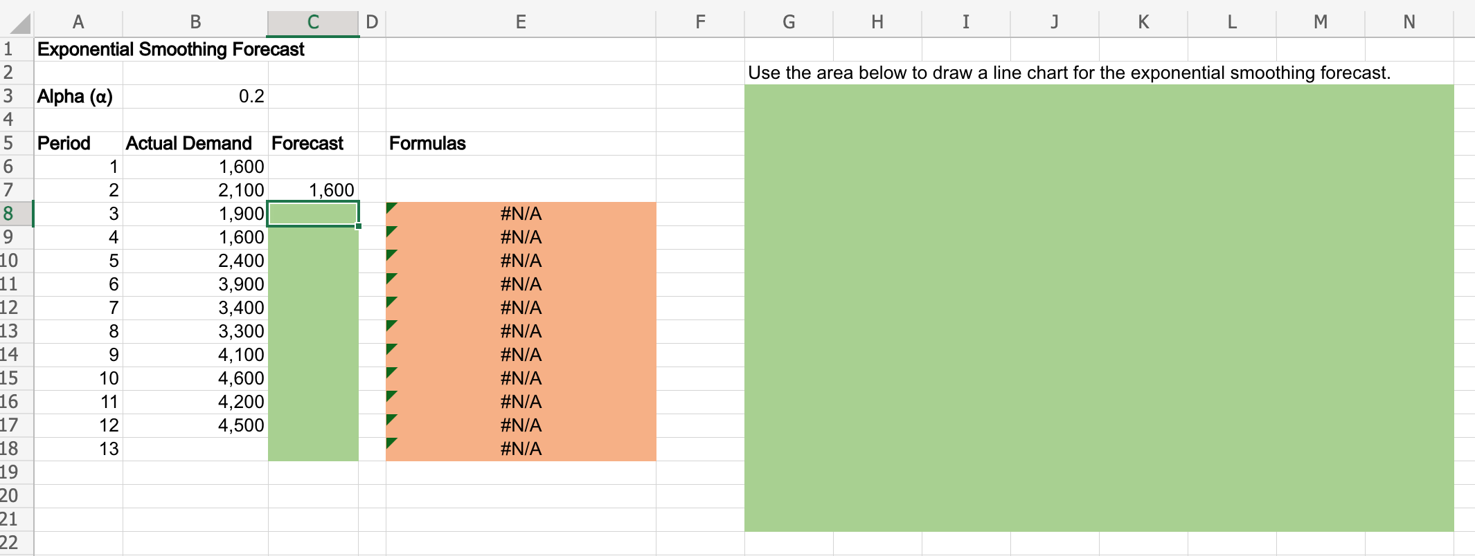 Excel Online Structured Activity: Exponential Smoothing Forecast Consider the demand for