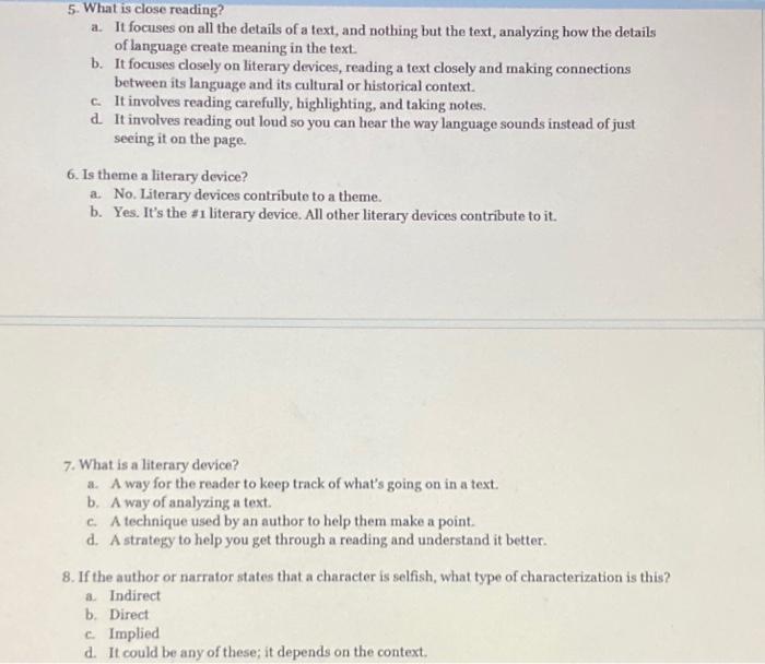 major plot points and identify the literary devices used in a text