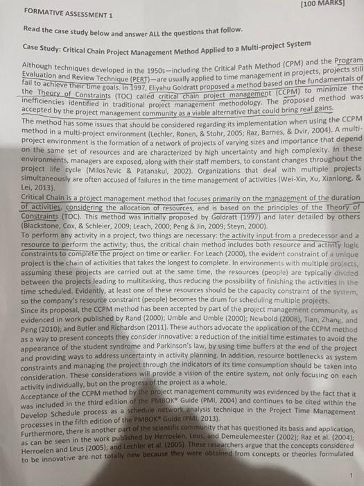  [100 MARKS] FORMATIVE ASSESSMENT 1 Read the case study below and