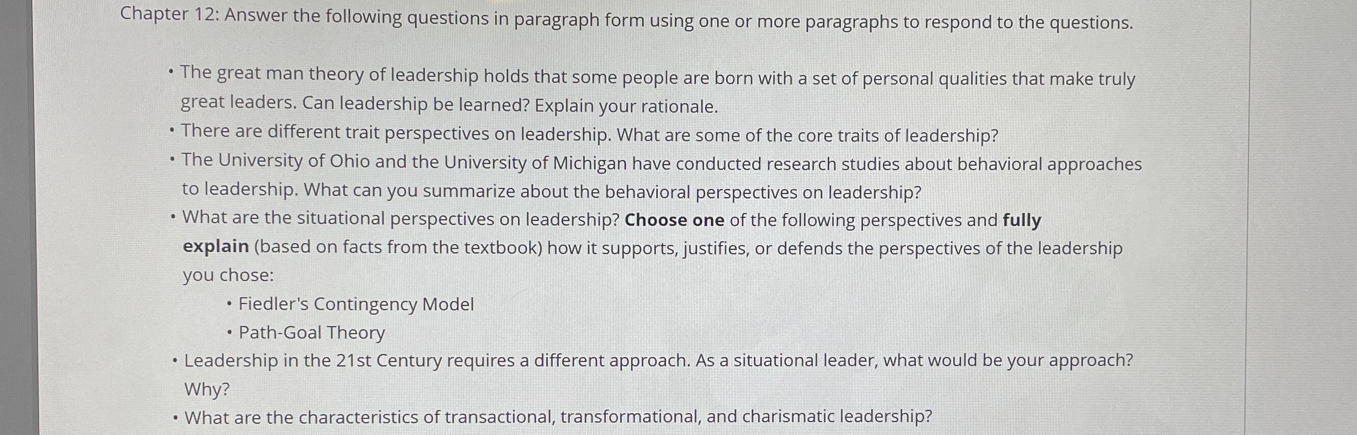  Chapter 12: Answer the following questions in paragraph form using one