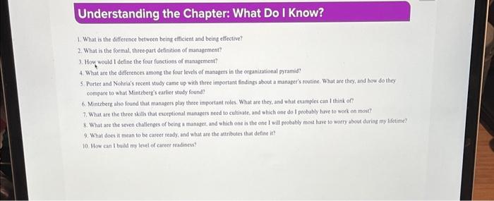  Understanding the Chapter: What Do I Know? 1. What is the