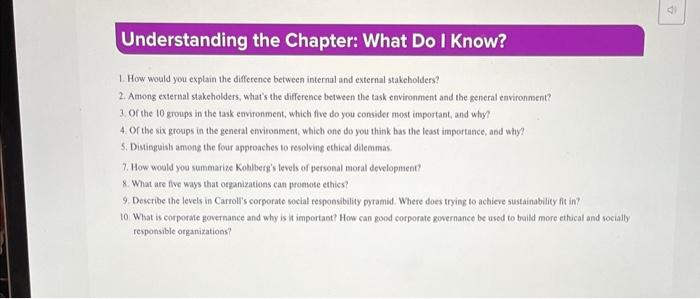  Understanding the Chapter: What Do I Know? 1. How would you