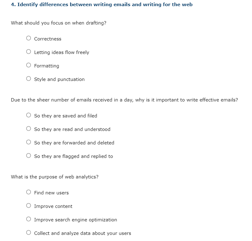  Identify differences between writing emails and writing for the web What