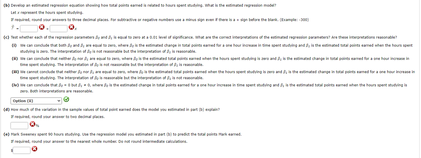 how total points earned is related to hours spent studying. What is