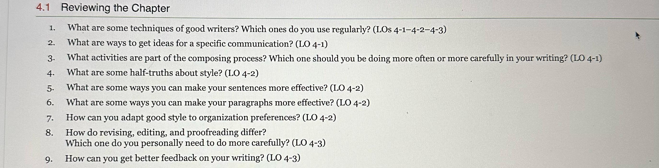  4.1 Reviewing the Chapter What are some techniques of good writers?