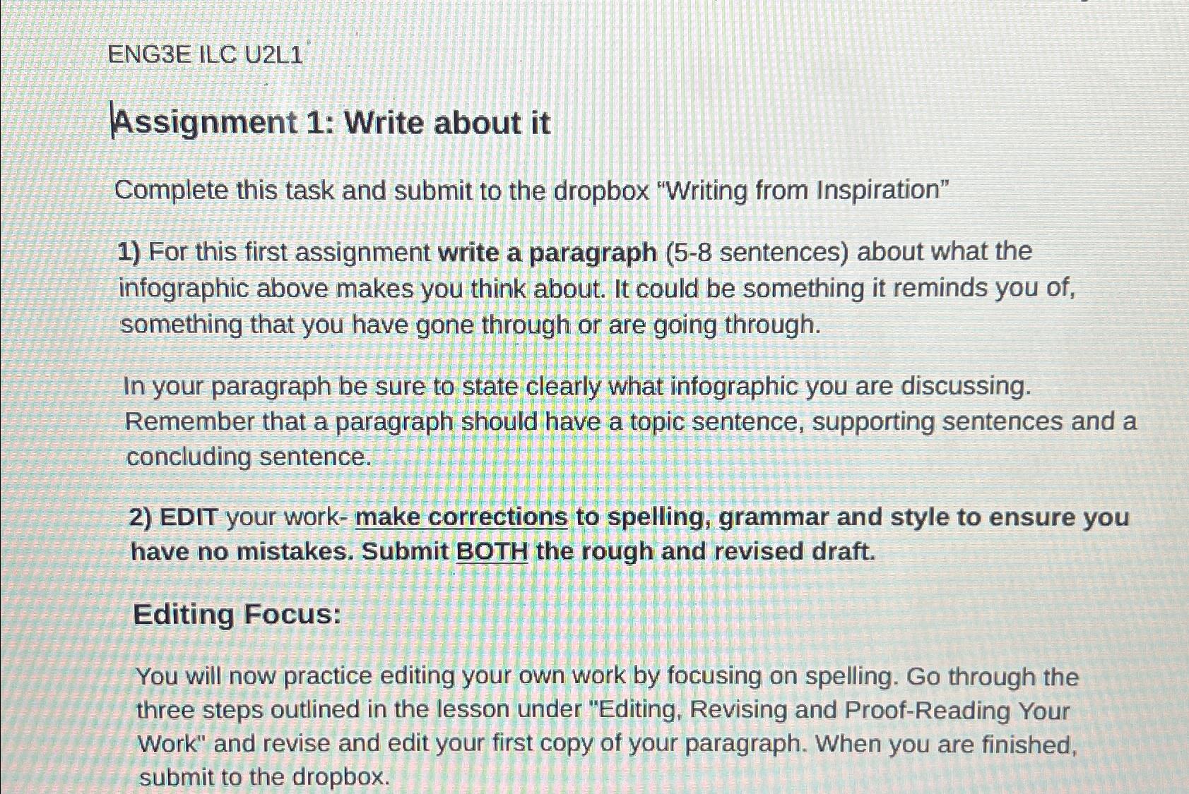  ENG3E ILC U2L1 Assignment 1: Write about it Complete this task