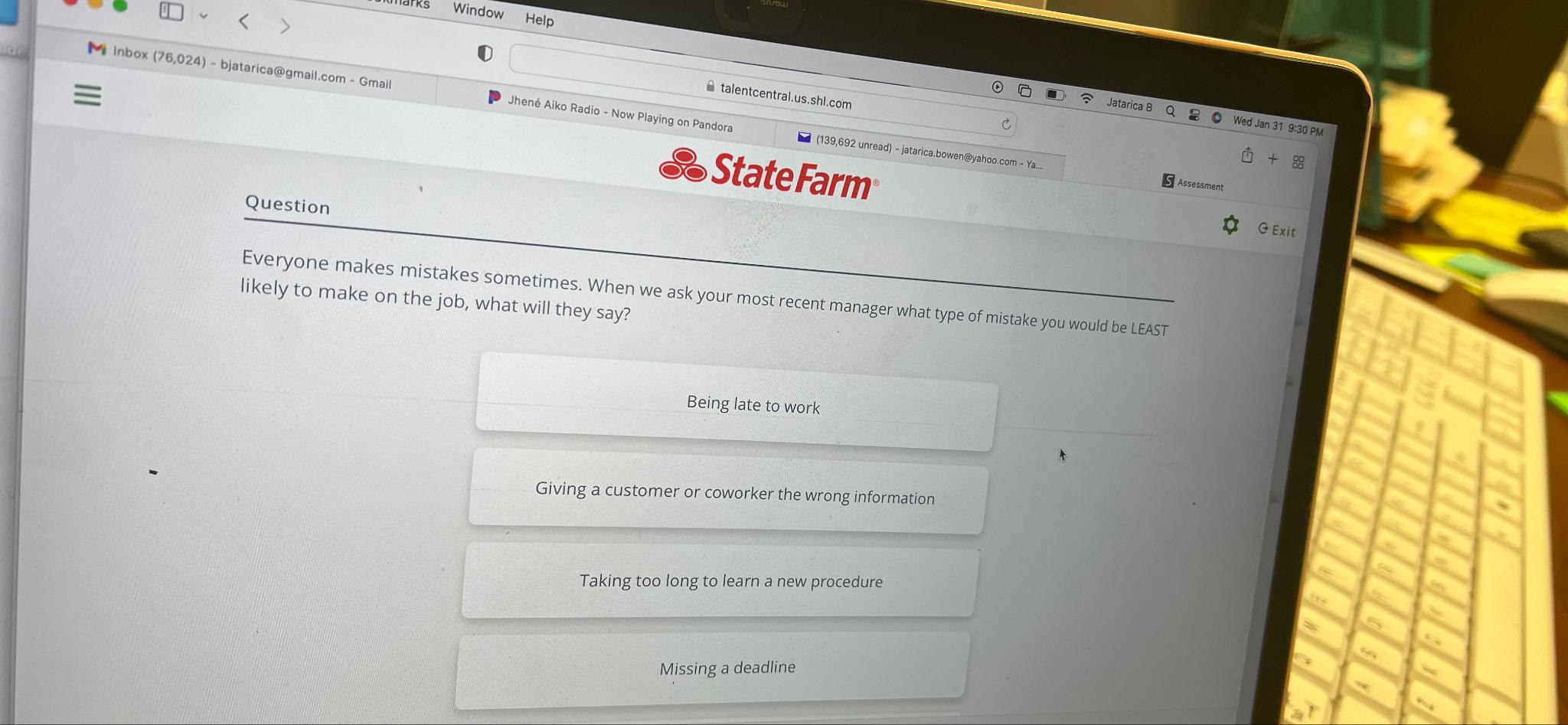  talentcentral.us.shl.com (139,692 unread)- jatarica.bowen@yahoo.com - Ya... Wed Jan 319:30 PM +g