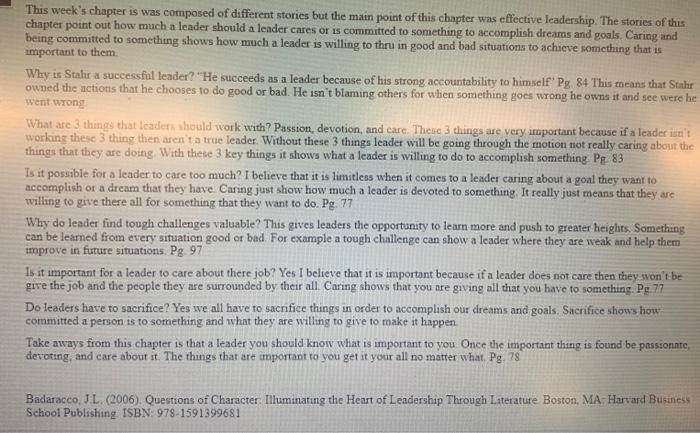 Need a 160words reply for the 2 picture This week's chapter is