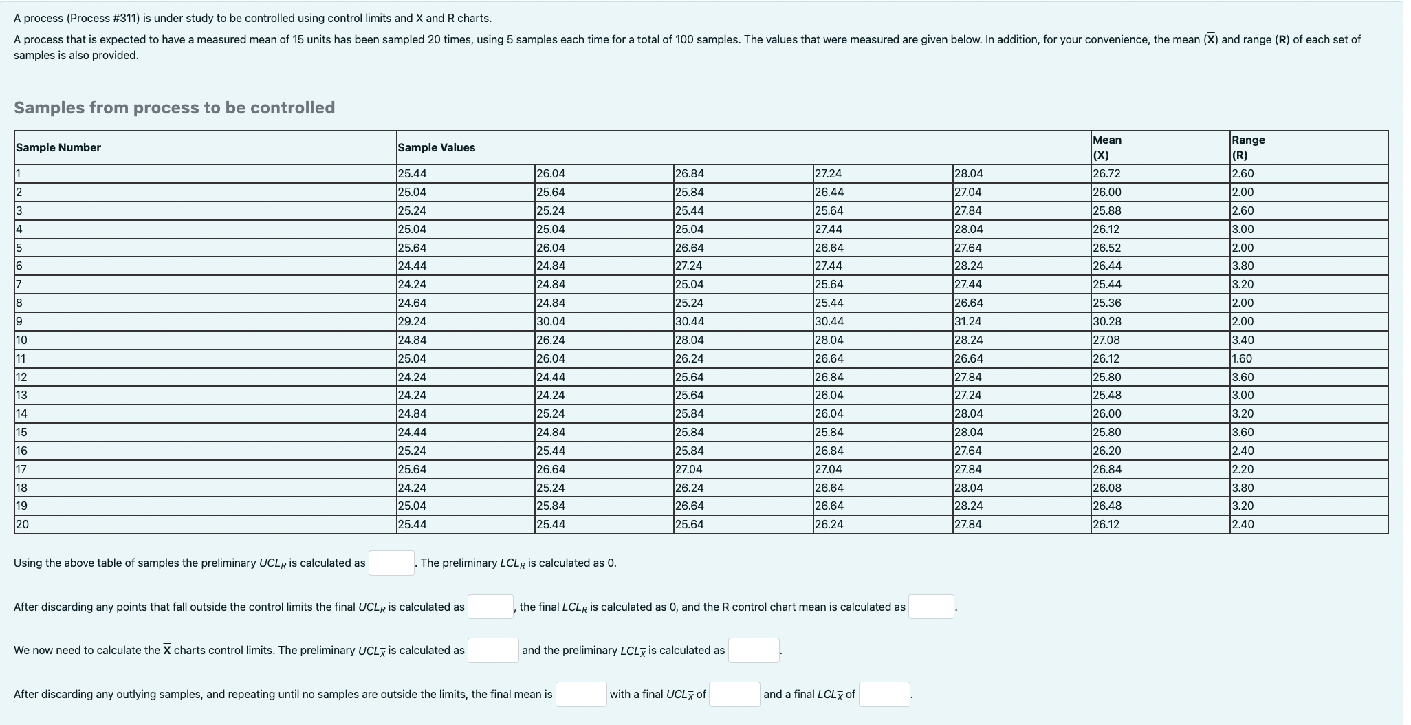  A process (Process \#311) is under study to be controlled using