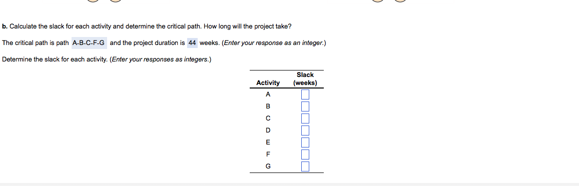 the slack for each activity and determine the critical path. How long