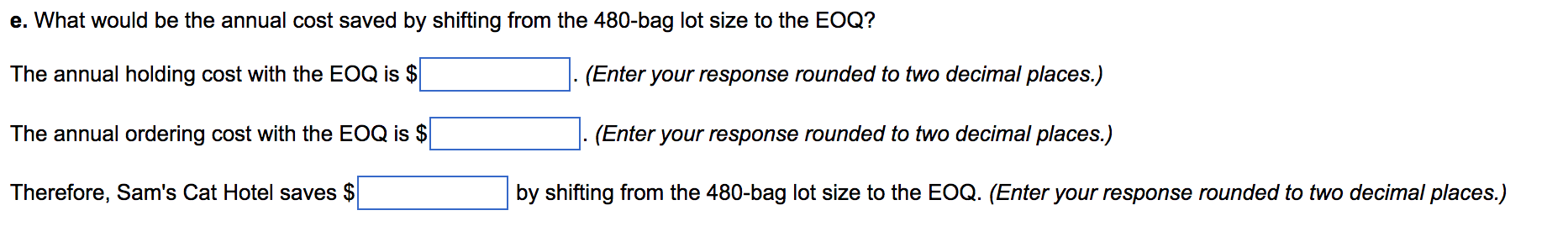 = 100 bags / week > Order cost =$58 iorder > Annual