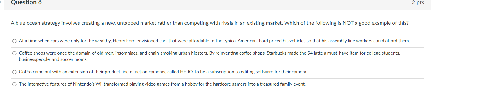  A blue ocean strategy involves creating a new, untapped market rather