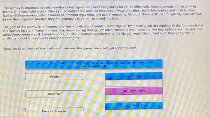  This activity is important because emotional intelligence is a necessary ability
