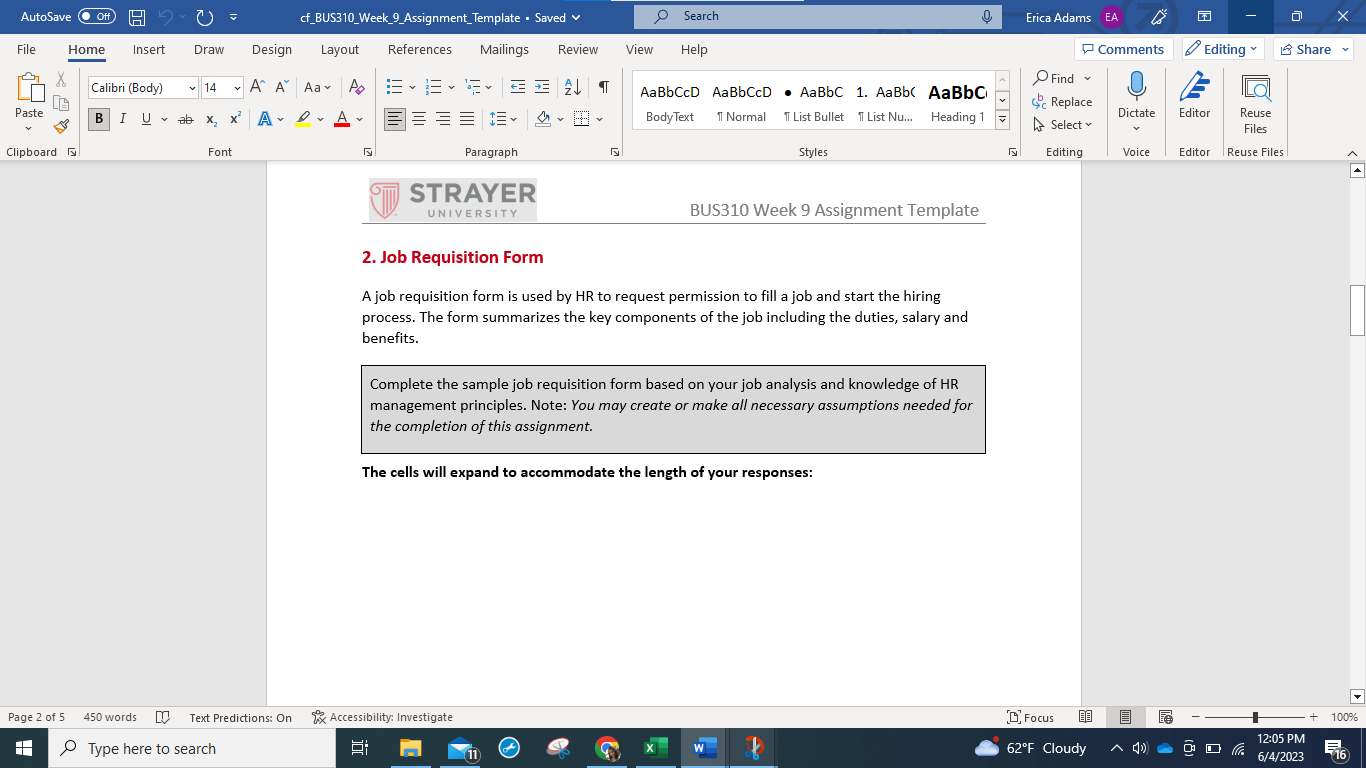scenario and instructions in the Week 9 assignment: Creating a New Position.