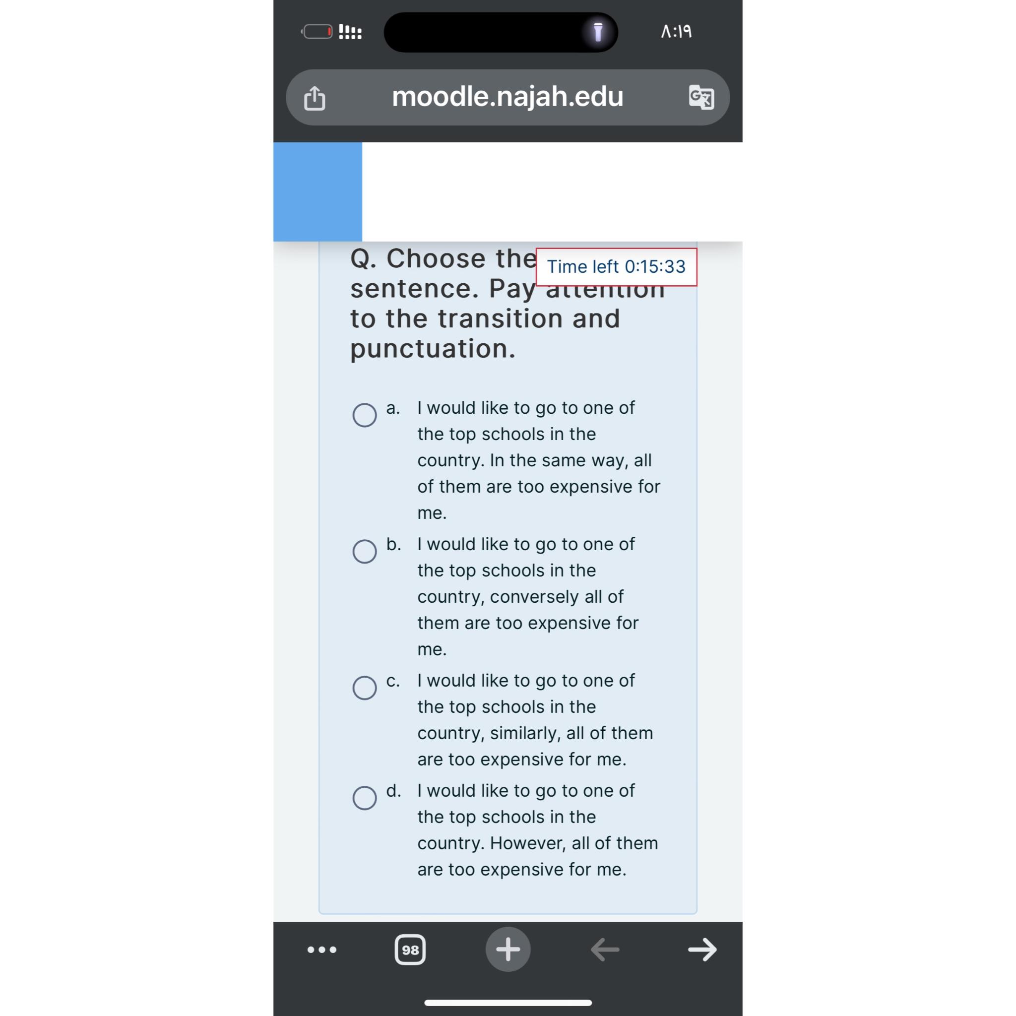  Q. Choose the Time left 0:15:33 sentence. Pay acterition to the