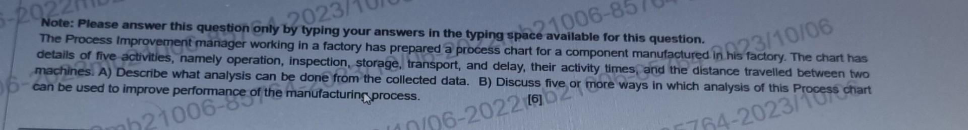  Note: Please answer this question only by typing your answers in