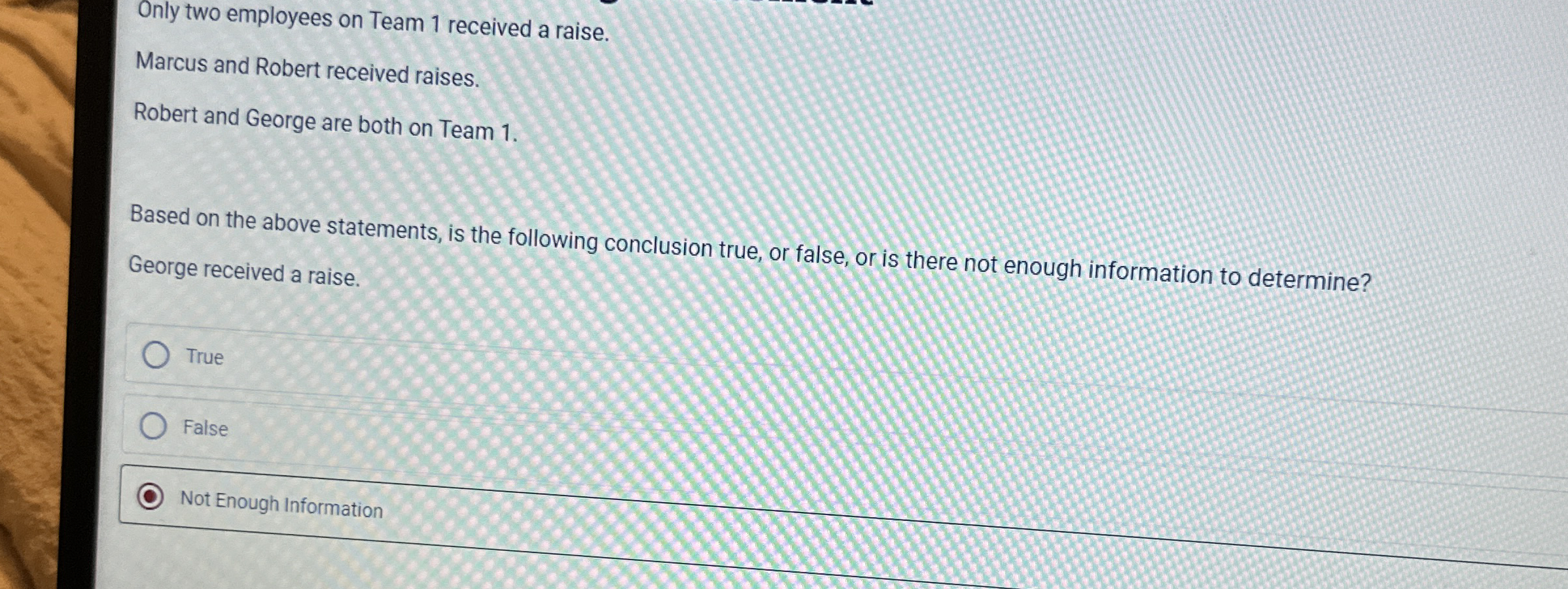  Only two employees on Team 1 received a raise. Marcus and