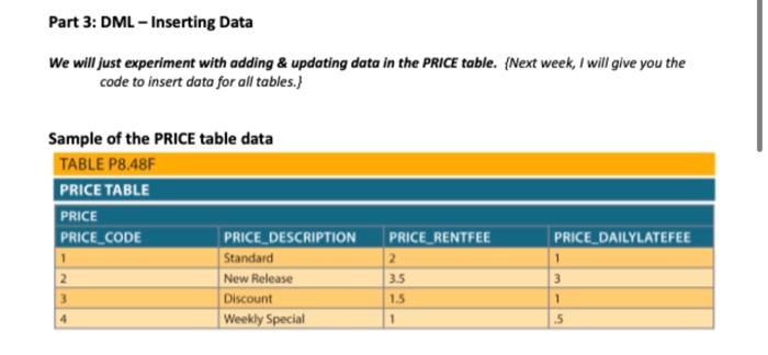 , 'Member Loyalty', 0,.5) to PRICE. 14. Writ in INSERT statement for