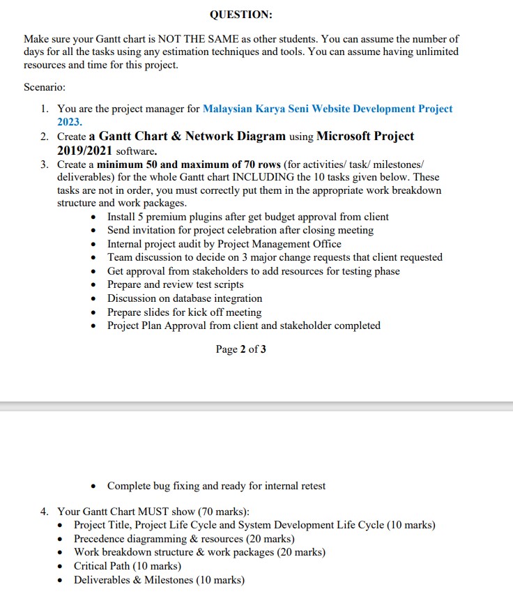 Please help me solve this using Microsoft Project. The due is 10