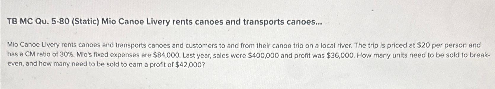  TB MC Qu.5-80(Static) Mio Canoe Livery rents canoes and transports canoes...