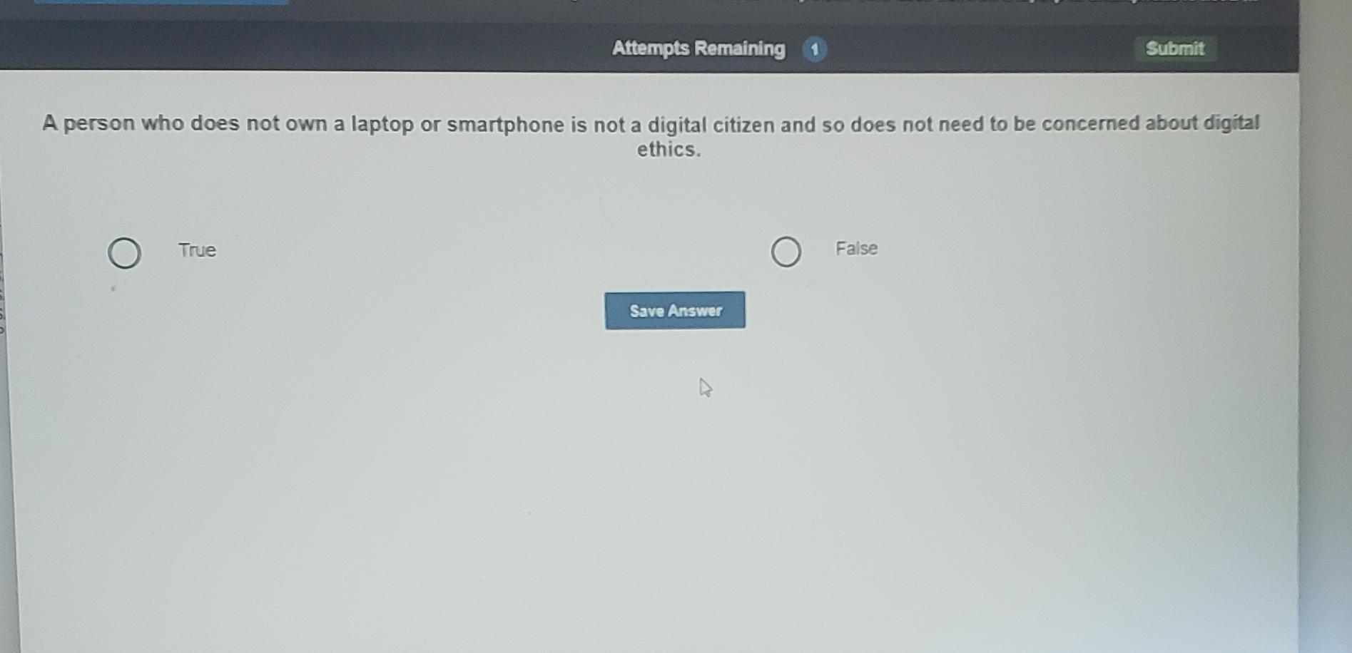  Attempts Remaining Submit A person who does not own a laptop