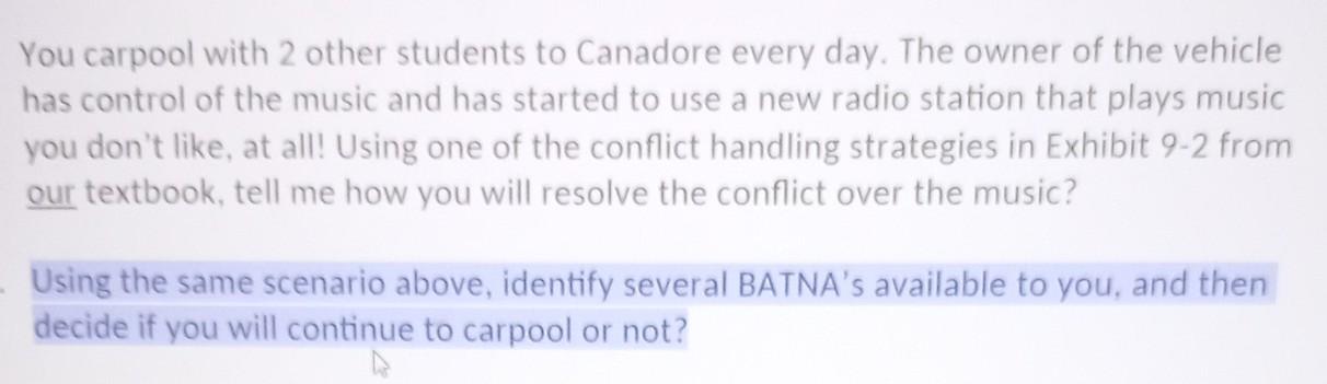 you, and then decide if you will continue to carpool or not?