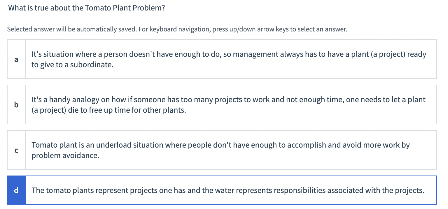  Selected answer will be automatically saved. For keyboard navigation, press up/down