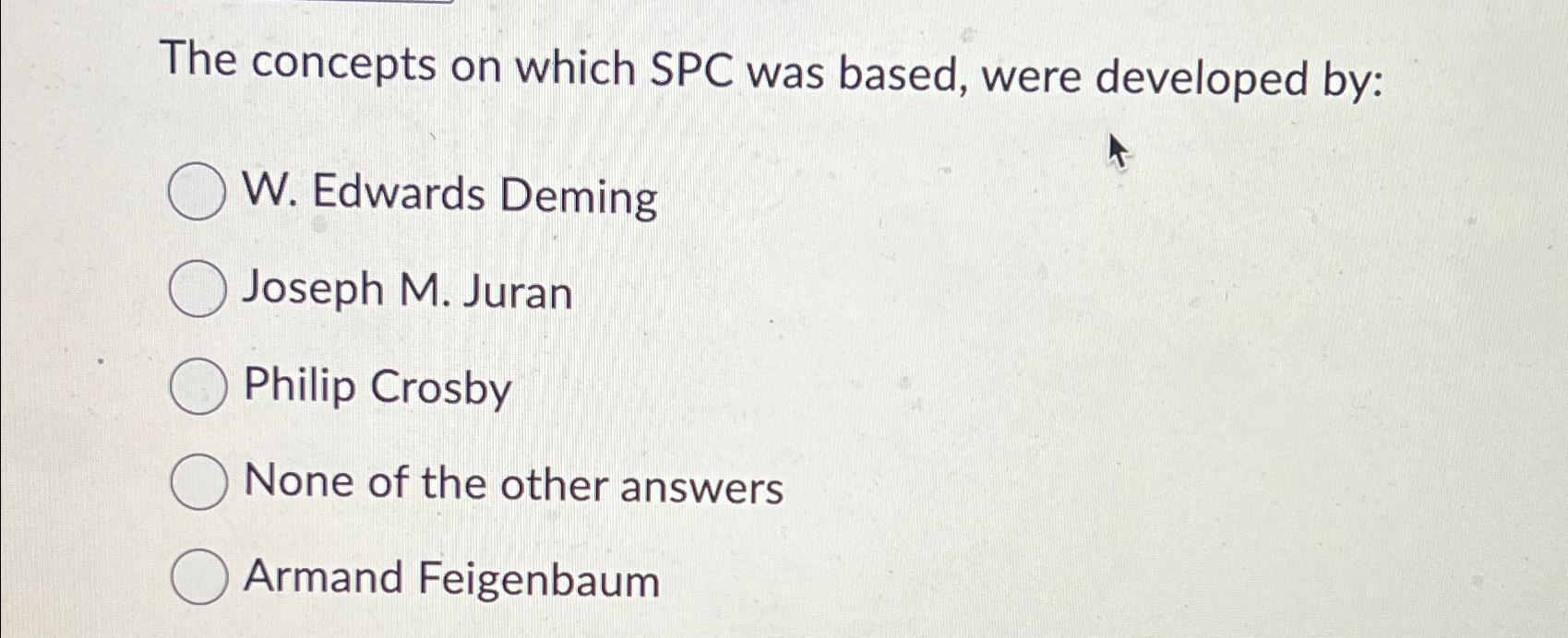  The concepts on which SPC was based, were developed by: W.