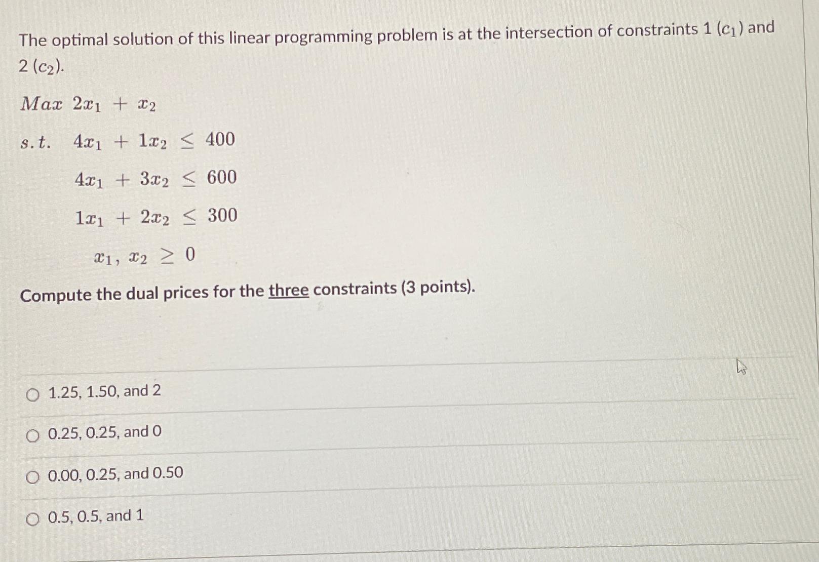  The optimal solution of this linear programming problem is at the