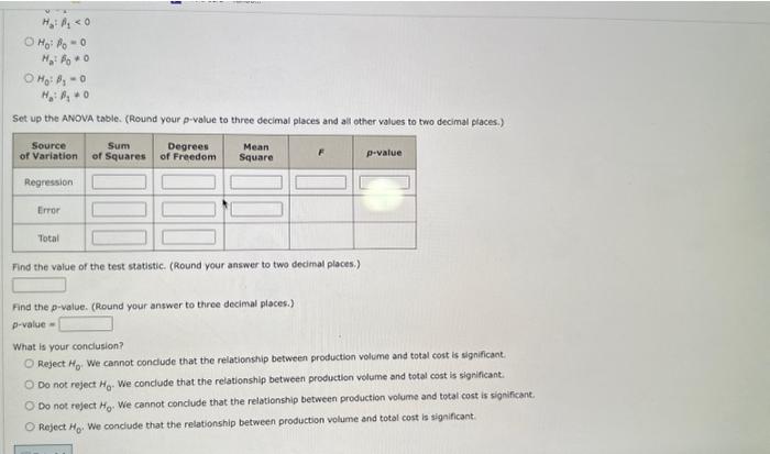 euestion. Consider the following sample of production volumes and total cost data