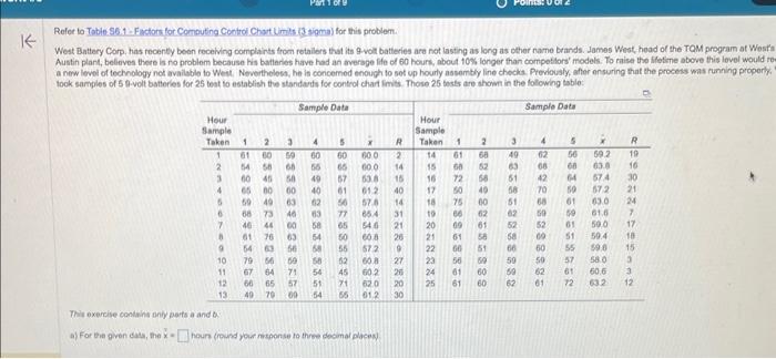  Refer to Table S6.1 Factors for Computing Conitrol Char Uimis i3
