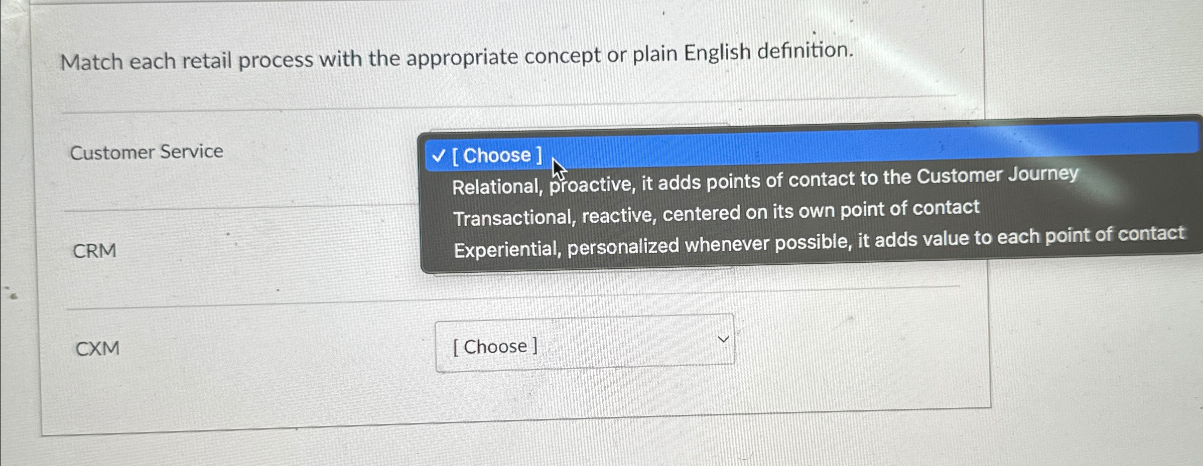  Match each retail process with the appropriate concept or plain English