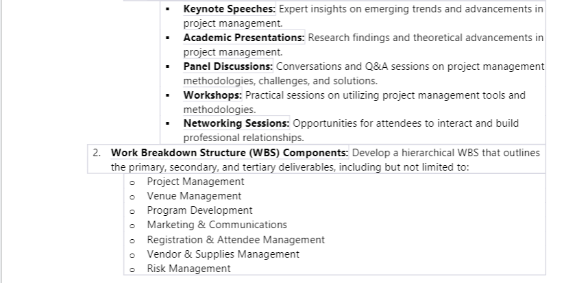 planning and executing a three-day Conference in Toronto, Canada. The WBS should