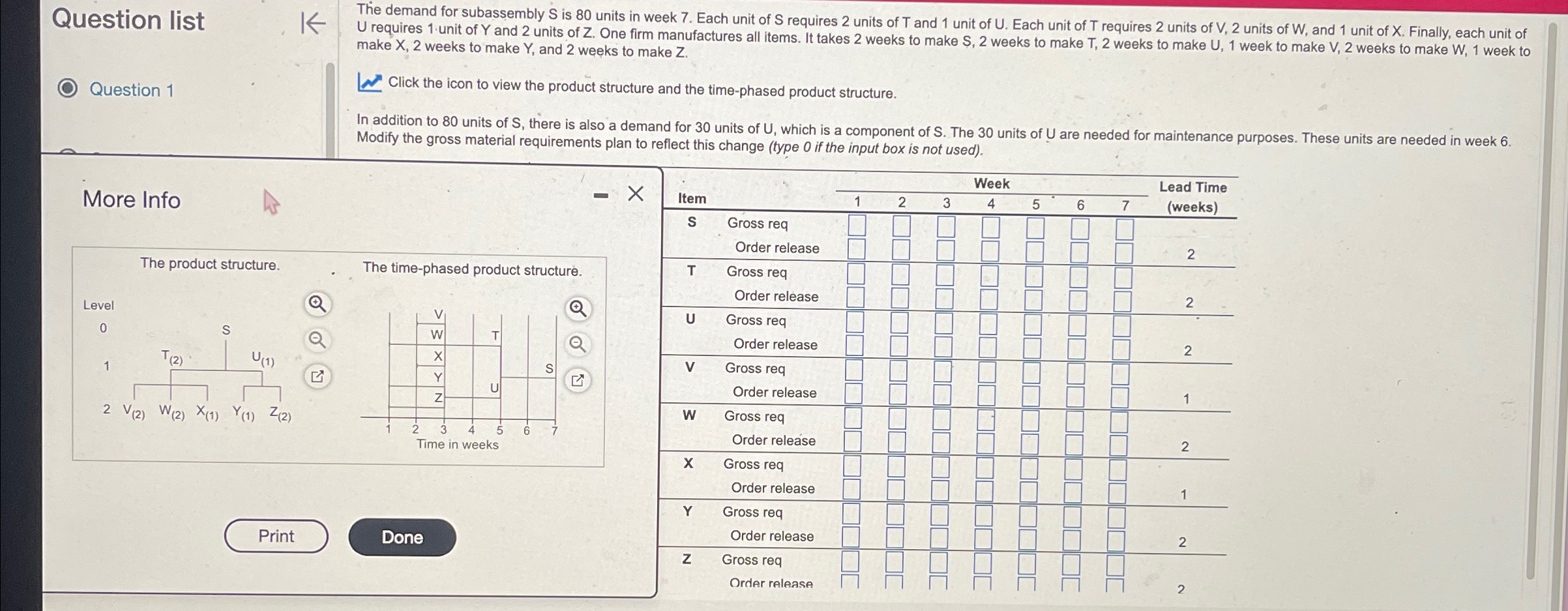  Question list Question 1 The demand for subassembly S is 80