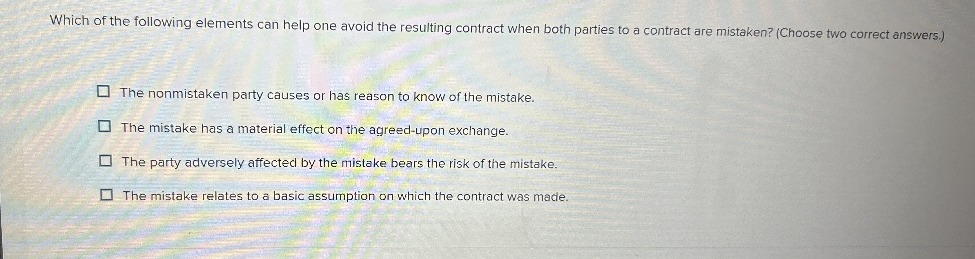  Which of the following elements can help one avoid the resulting