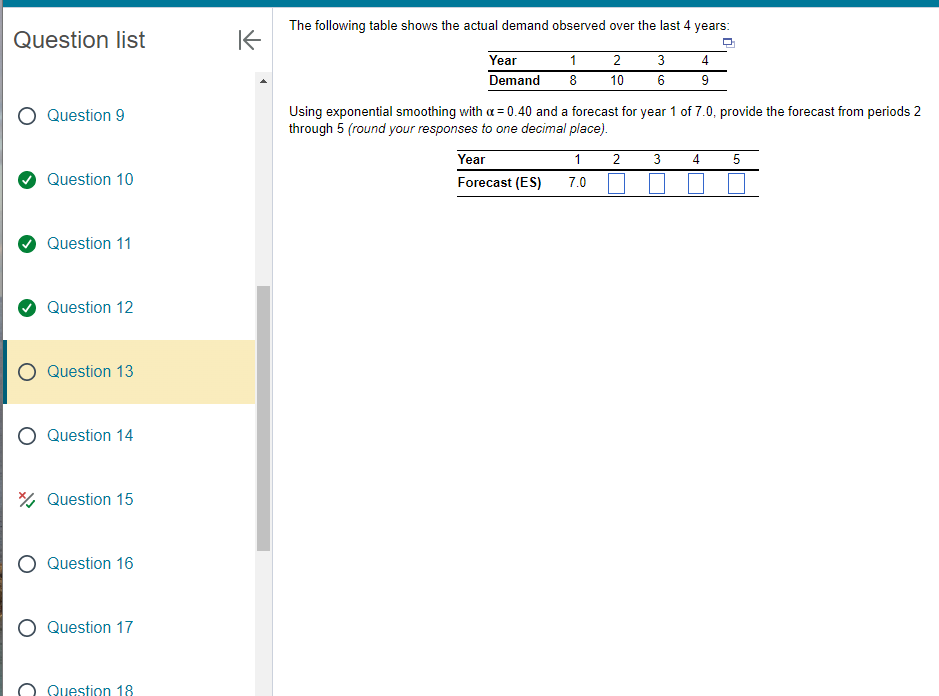  Question list Question 9 Question 10 Question 11 Question 12 Question