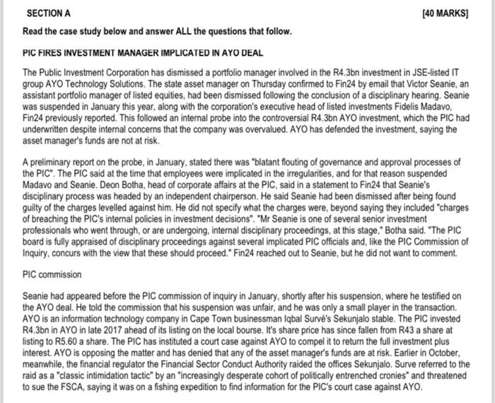  Read the case study below and answer ALL the questions that