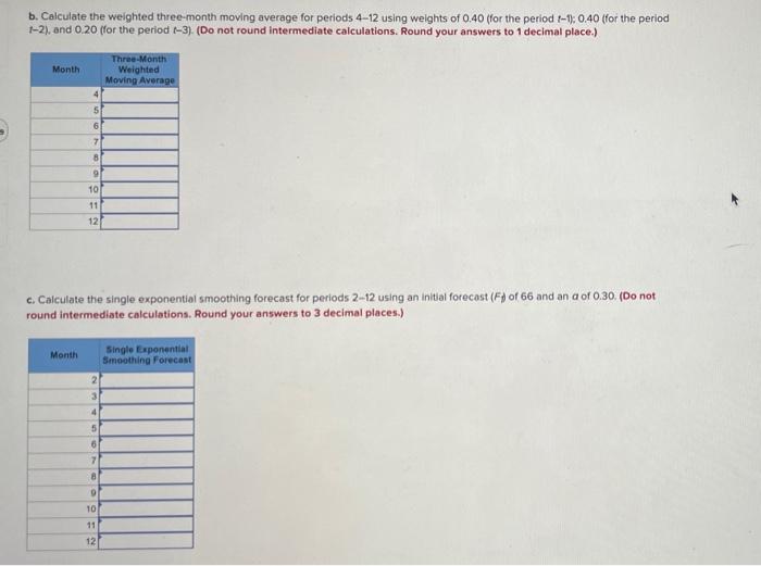 method to use. Based on the following historical data, calculate the following