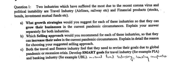  Question 1: Two industries which have suffered the most due to